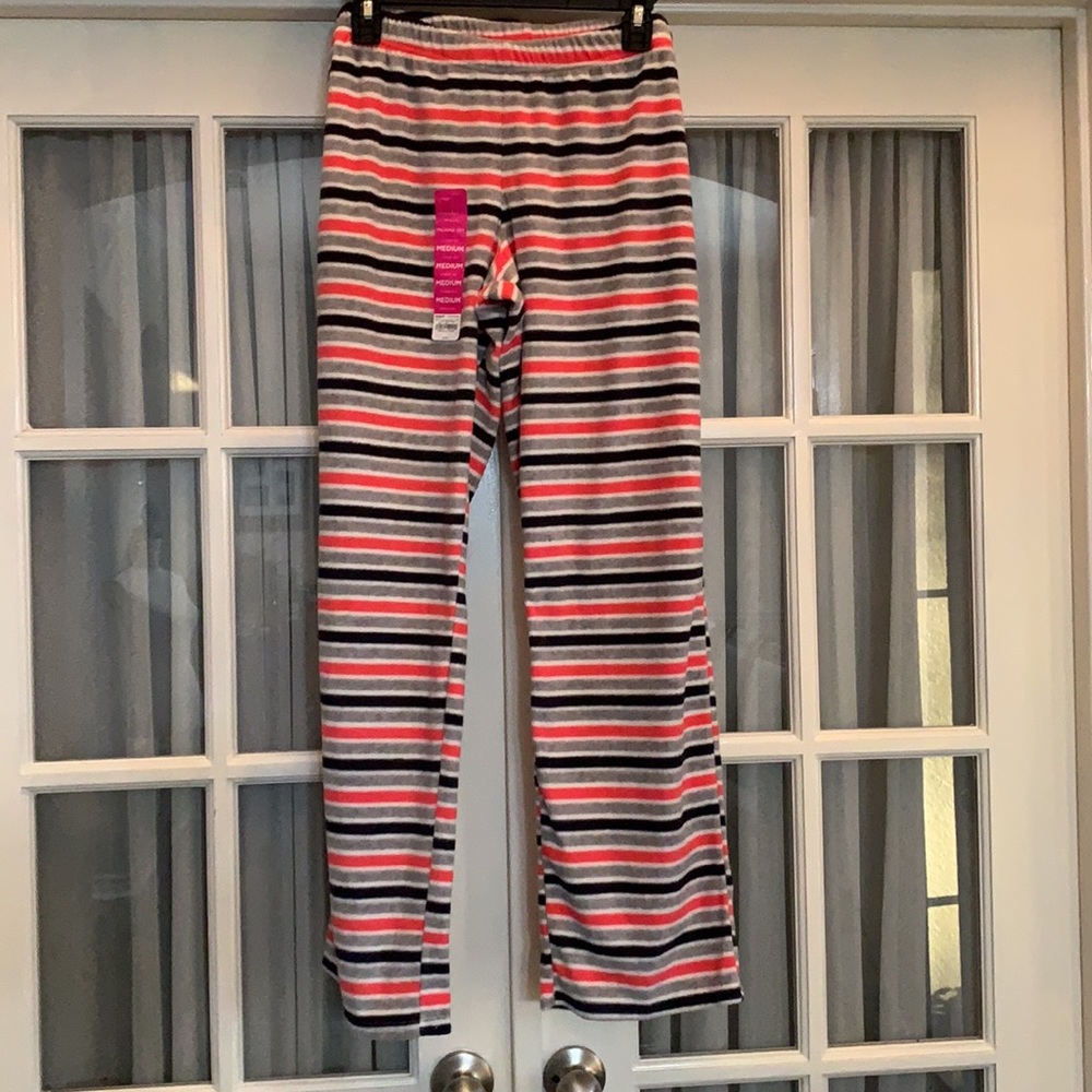 SO gray/black/coral striped soft and comfy fleece pajama pants